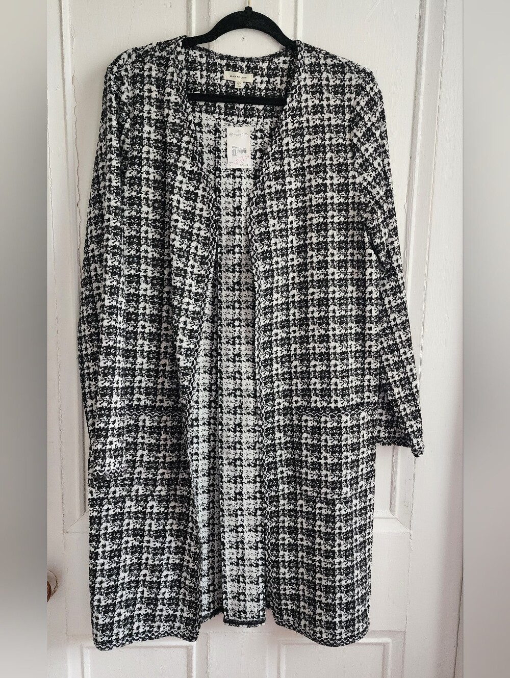 Max Studio Black & White Houndstooth Trench Coat